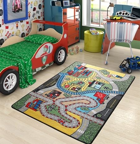 Confetti Race Çocuk Odası Anaokulu Araba Yarışı Oyun Halısı